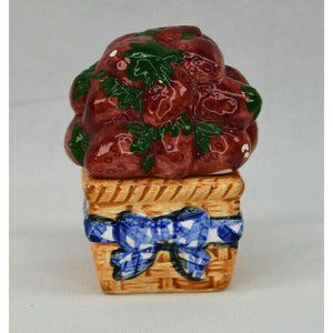 Vintage Basket Of Strawberries Figural Salt And Pepper Shakers